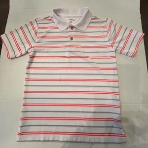 GEORGE BOYS SHORT SLEEVE POLO SHIRT LARGE (10-12)  WHITE W/ORANGE & GRAY STRIPES
